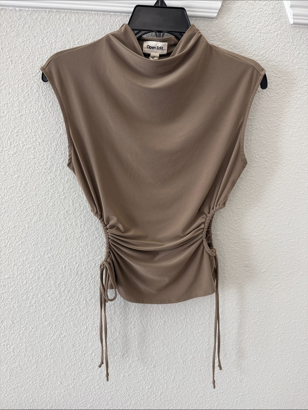 Open Edit Taupe Ruched-Side Sleeveless Top